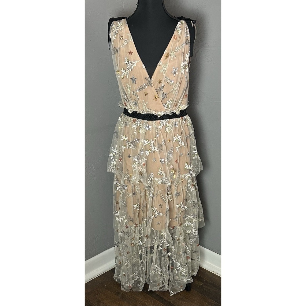 Self-Portrait‎ Women's Floral Stars Mesh Midi Dress Size 10 Fairy Romantic Party